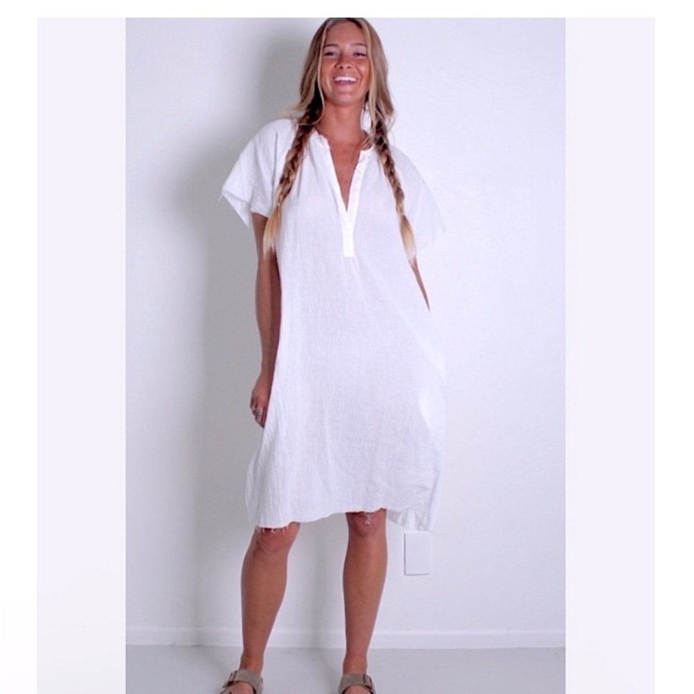 LOVE TANJANE White gauze short-sleeved peasant dress XS